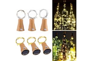 Toifucos Solar Wine Bottle Lights, 6 Pack 20 LED Waterproof Copper Cork Shaped Lights Firefly String Lights for DIY Wedding Party Outdoor, Holiday, Garden, Patio Pathway Decor, Warm White