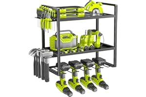 BILIONE 3 Layer Power Tool Storage, Heavy Duty Tool Organisers, Wall Mounted Tool Rack for Garage, Home, Workshop