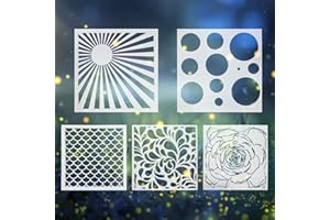 WANDIC Lot de 5 pochoirs à motifs creux et assortis, pour projets artistiques et de peinture
