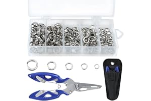HO-SFSM 200 Stück Angeln Spaltringe Doppel Snap Ring, Edelstahl Angelspaltringe, Angelspaltringe Doppelschnappschlaufe Köder Mit Angelzange Für Salzwasser Süßwasserfischen