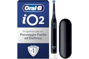 Oral-B iO 2 Spazzolino Elettrico Oral B, Nero, 1 Testina Di Ricambio, 1 Custodia Da Viaggio, Spazzolino, Delicato sulle Gengive, Efficace sulla placca, Sensore di Pressione