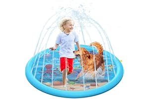 TIUSIXSY 170cm Splash Pad, Tapete de Juegos de Agua para Niños y Mascotas, Antideslizante Almohadilla de Aspersor, Juguete Acuático de Verano para Jardín Aire Libre