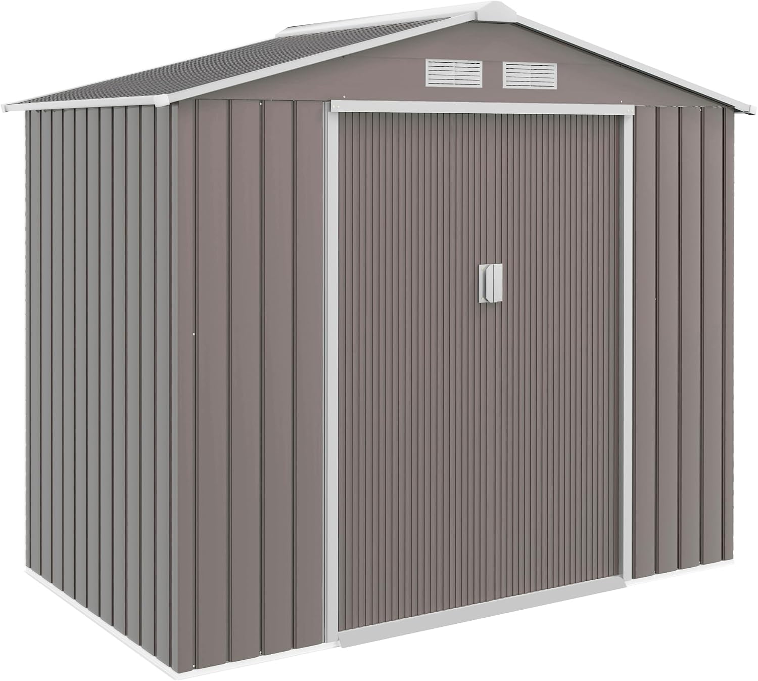 Outsunny Caseta de Jardín Exterior, 2,5 m² 213x130x185 cm, Cobertizo de Jardín Exterior Metálico con 2 Puertas Correderas, Base Refuerzo (Suelo NO Incluido) y 4 Ventanas, Gris
