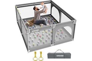 GERCHAM Kojec dla niemowląt 180x150cm,duży kojec dla dzieci z drzwiami bezpieczeństwa, oddychający antypoślizgowy przenośny od 0 do 6 lat odpowiedni do użytku wewnątrz i na zew