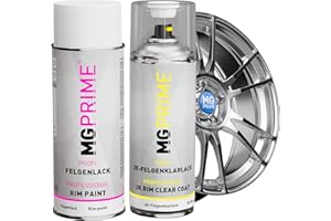 MG PRIME Zestaw lakierów do felg 2K Premium Srebrny metalik błyszczący Lakier akrylowy Lakier bezbarwny do felg Puszka sprayu Lakier samochodowy 400ml