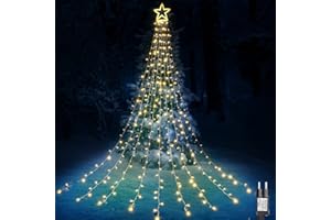 Geemoo Luci di Natale con Stella, 9 * 3M 317 LED Luci Natalizie da Esterno ed Internmo, 8 modalita, Luci Decorazione Natale per Albero, Finestra, Giardino, Terrazza (Bianco Caldo)