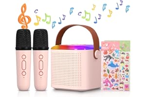 KVDUKOA Kids Karaoke Machine, Mini Portable Karaoke for Girls Adults, with 2 Wireless Microphone, with LED Light and Voice Changing Effects for Boys Girls Home Karaoke Party Birthday Toys Gifts, Pink