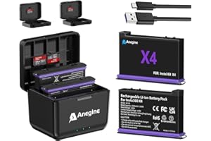 Anegine Insta 360 X4 Akku 2500mAh und Schnelles 3-Kanal LED USB Ladegerät Kompatibel mit Insta360 X4 Action Kamera Zubehör mit SD Speicherkartensteckplatz (2er-Pack)