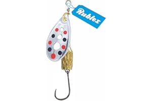 Rublex - Pack de 5 Cucharillas de Pesca C-Turbo-2 APRN | Cebo Artificial de Pesca con Anzuelo Simple sin Muerte, Sistema de Clip y Acción de Giro Mejorado, Plata Puntos Rojos Negros, 3,5gr