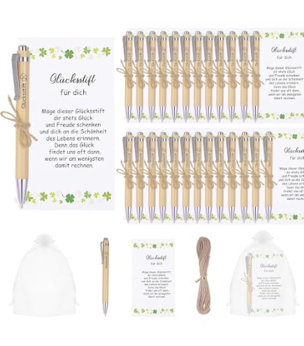 JEJA Set Regalo 24 Penne A Sfera Portafortuna Con Incisione 'Glückstift' – Confezione Regalo Completa - 2