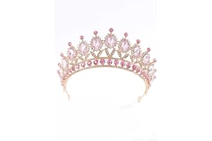 LEEMASING Queen Crown Princess Tiara Pink Rhinestone Headband Prom Headpieces Bridal For Wedding Halloween Prom Birthday Costume Party