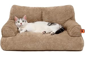 MEWOOFUN Grand lit pour chat - Canapé moelleux et lavable - Avec dessous antidérapant - Kaki - 66 x 48 cm