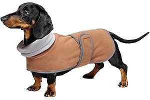 Geyecete dachshund coat with Warm Thermal Quilted, Dog miniature dachshund coats with Warm Fleece Lining,Outdoor with Adjustable Bands-Brown-S
