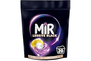 Mir - Lessive Capsules Black -Raviveur - Formule 3en1 -Couleurs - Fibres - Fraîcheur - Nettoie avec Soin - Noir Ravivé - Fibres Lissées - Anti-Bouloche - Pour les Textiles Foncés - Recharge 20 Lavages