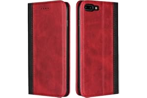 Copmob Schutzhülle für iPhone 7/8/SE2/SE 2020, Flip Brieftasche aus Leder, [3 Schlitze][Standfunktion][Magnetverschluss], Klappschutzhülle für iPhone 7/8/SE2/SE 2020 – Rot + Schwarz