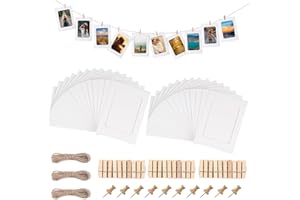 JINTANG 30 Pcs cardboard photo frames,6x4 Inch Paper Photo Frame,hanging picture display frames,DIY photo wall display with 30 pcs photo clips and 3 pcs string Set (White)