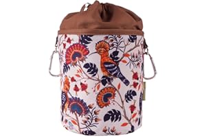 bellaCott Sac à pinces à linge portable en coton avec 2 mousquetons solides, fermeture à cordon et butée en métal pour ranger les pinces à linge Motif oiseaux fantastiques