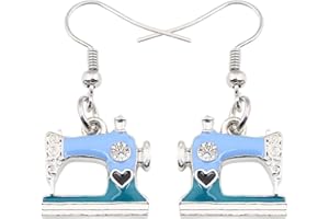 WEVENI Enamel Alloy Crystal Sewing Machine Earrings Dangle Drop Unique Jewelry Dainty Gift For Women Girls Ladies