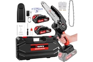 LUCN 3000W 6 Inch Cordless Chainsaw Electric One-Hand Saw Wood Cutter with 2 Batteries for Gardening, Tree Pruning, Wood Cutting Red