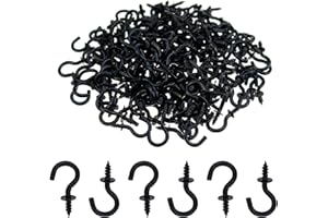 DONLEEVING cutefly Mini Screw Hooks 200 Pack 1/2" Screw Hooks for Hanging Plants Cups Art Decorations Black