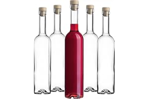 KADAX Lot de 6 bouteilles en verre avec bouchon à vis, bouteilles transparentes pour alcool, bouteilles pour boissons maison, bouteilles de liqueur réutilisables (Futura 0,5L)