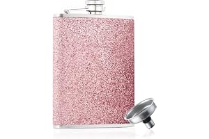Eiarrnp Glitter bling rosa flaskor för sprit för kvinnor – 237 ml rostfritt stål läckagesäker flaskor, fickplunta set med tra