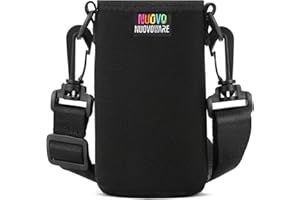 Nuovoware 500ml Bolso de Botella de Agua Portátil de Neopreno, a Prueba de Caída y Golpes, Funda Protecdora Impermeable de Cantimplora al Aire Libre con Correa de Hombro,Talla S - Negro