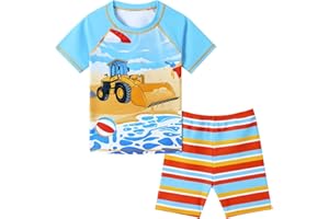 WAWSAM Boys Swimsuit Set Kids Two Pieces Swimwear UPF 50+ UV Proction Rash Guard and Trunk Swimming Costume