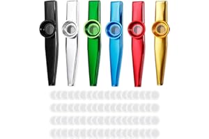 PUERFOCA 6 Piezas Metal Kazoo con 60 Piezas Membrane para los Amantes de la Música,Aleación de Aluminio Cazu Instrumento para Fiesta Infantil Favores Regalos