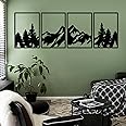 YIYA Lot de 4 grandes décorations murales de montagne en métal noir – Sculptures murales verticales pour la maison, le salon,