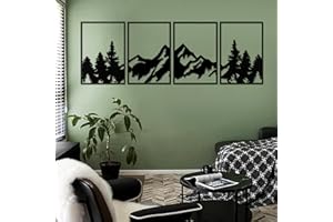 YiYa 4 Stück Metall Wanddekoration Berg und Wald - Große Wandskulptur für Zuhause, Wohnzimmer, Schlafzimmer (Bergwandkunst)