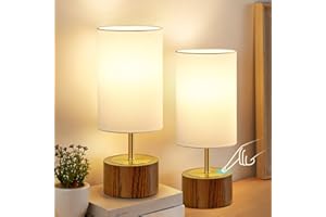 GyroVu Bedside lamp Set of 2, Touch Table Lamps for Nightstand Small Table Lamp with Faux Wood Base Modern Table Lamp for Living Room Bedroom