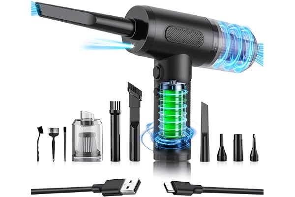 NVKHG Souffleur Air Comprimé, Dépoussiérants Puissants Électrique Aspirateur, 3 Vitesses Mini Jet d'Air Comprimé 110000 RPM, Rechargeable Batterie 9000mAh, pour Nettoyer les Claviers,PC