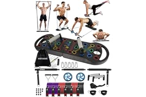 HOTWAVE Tragbares Trainingsgerät mit 16 Fitness-Zubehörteilen. 20-in-1 Liegestützbrett, Widerstandsbänder mit Bauch-Roller, Ganzkörpertraining zu Hause