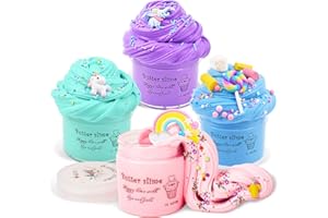 Appoft Soft and Non Sticky Fluffy Putty Slime Kits with Unicorn Candy Rainbow Charms DIY Butter Slime Crafts Set for Kids - Best Toys Gifts