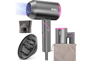 Föhn Ionen Haartrockner mit Diffusor - DEWILY Reisefön Klappbar Klein，Haarföhn lockenföhn leise, Fön, Hair Dryer mit 3 Heizstufen (Grau – 2 Düsen)