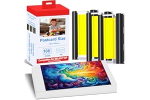 CRTBOTW Compatible avec la recharge d'encre et de papier Canon Selphy CP1500 CP1300, cartouche d'encre 3 couleurs KP-108IN et 108 feuilles de papier brillant 4 x 6 pour Selphy CP1200 CP1000 CP910 sublimation