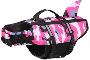 CITÉTOILE Kamizelka ratunkowa dla małych, średnich i dużych psów, kamuflaż, kamizelka do pływania dla psów, z uchwytem i odblaskiem, chroni psy podczas pływania w morzu/jeziorze/rzece, różowa, M