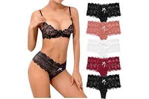 Zilams Stringi damskie seksowne koronkowe bielizna z niskim stanem, majtki damskie, wielopak, hipsterska bielizna damska, bikini