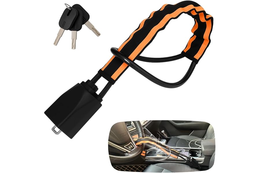 Reflective Stripe Titan Steering Wheel Lock, Seat Belt Lock, Car Anti-Theft Lock Device, Wheel Locks Suitable for Car, SUV, Pickup, Jeep, RV with 3 Keys, (Orange)