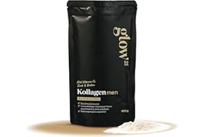 ‎GLOW25 Glow25® Collagen Pulver Men Edition [450g] – Neuer Look – Kollagen Hydrolysat mit Vitamin C, Zink und Biotin – Peptide Typ 1 und 3 – Gute Löslichkeit