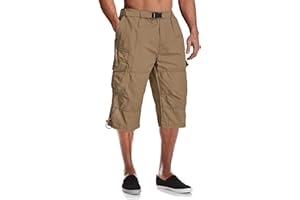 MAGCOMSEN Mens Cargo Shorts Casual 3/4 Length Baggy Combat Trousers Elasticated Waist with Multi Pockets
