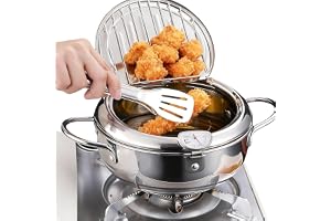 Behogan Frityrgryta i japansk stil: 2,2 l 20 cm japansk tempura-fritös, med termometer fritös kruka rostfritt stål, 304 rostf