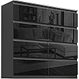 Blisswood High Gloss Chest of Drawer, 8 Drawer Bedroom Chest of Drawer Bedside Table Cabinet for Bedroom Living room Furniture, Black, 120W x 40D x 97H cm