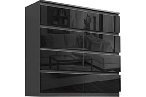 Blisswood High Gloss Chest of Drawer, 8 Drawer Bedroom Chest of Drawer Bedside Table Cabinet for Bedroom Living room Furniture, Black, 120W x 40D x 97H cm
