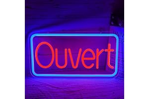 Flixyticy Enseigne Lumineuse Néon "Ouvert" Pour Décoration Murale, Plaque de Porte "Open" LED Alimenté par USB avec Interrupteur à Intensité Variable Pour Bars, Cafés, Restaurants, Hôtels(Ouvert)