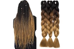 TESS 60 cm Extension per Treccine Africane #53 Nero/Marrone/Marrone Medio, Extension Capelli Treccine 1 Pezzi Jumbo Treccia (100g/Pezzi) Capelli Finti per Treccine