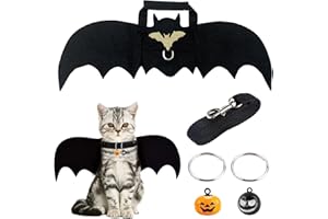 EQLEF Kostium nietoperza dla zwierząt domowych, kot Bat Wings kostium z dzwonkiem dyni i zwierzęciem domowym, ołowiane skrzydła nietoperza, koty, nietoperz, skrzydła nietoperza, pies na Halloween, imprezę