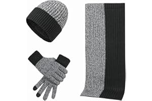 IHCEMIH Juego de gorro, guantes y bufanda para mujeres y hombres, gorro de punto suave y cálido, calentador de cuello largo, manoplas elásticas 3 en 1, accesorios de invierno, juego térmico grueso