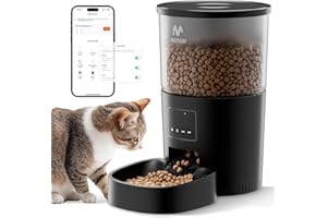 IMIPAW Automatic Cat Feeder, 5G & 2.4G WiFi Auto Dry Pet Food Dispenser with App Control, Programmable Timer, Dual Power Supply, up to 10 Meals per Day, Slow Feeder for Cats & Small Dogs
